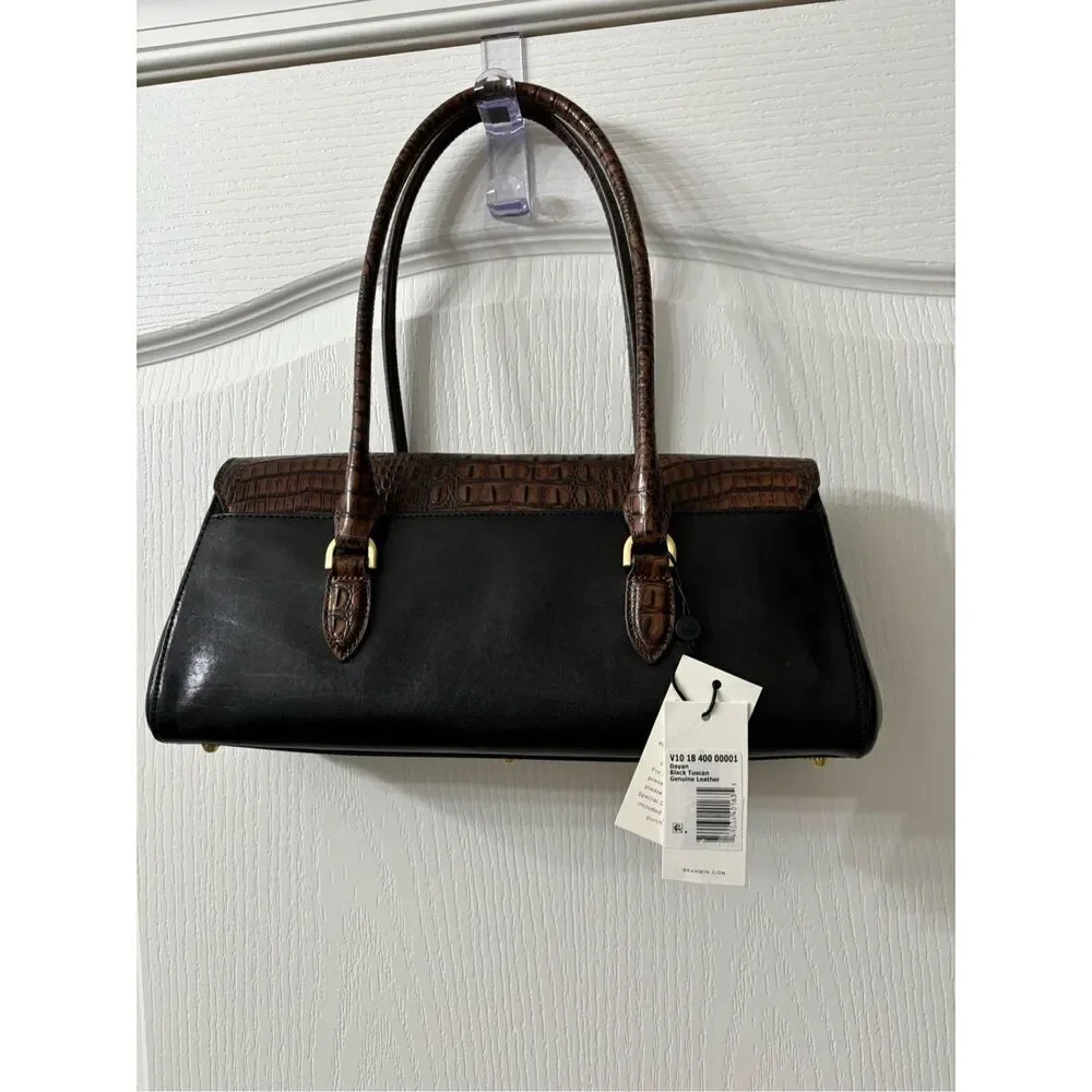 Brahmin Brown Croc-Textured & Black Leather Satchel - Picture 6 of 6